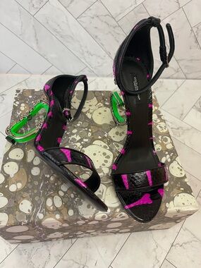 Dolce & Gabbana Black Sandals with Hot Pink Accent Stripes